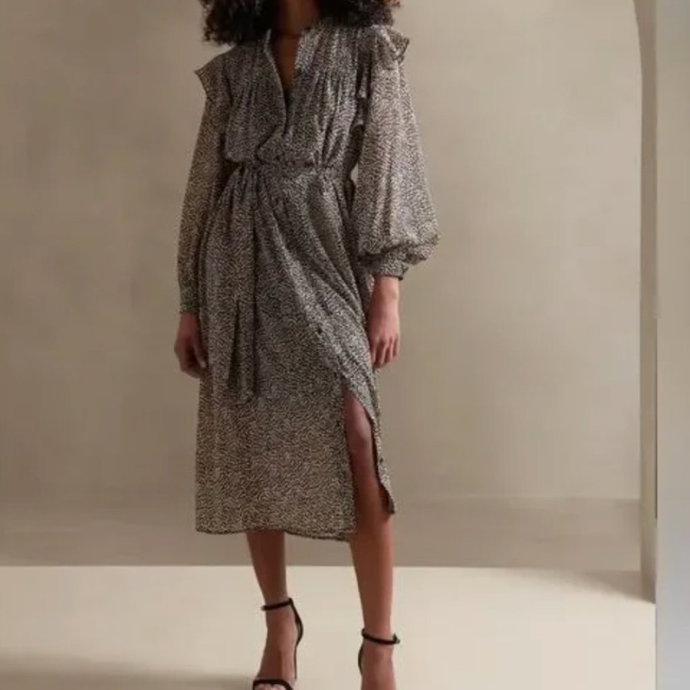 Banana Republic Flutter Midi Shirtdress Flounce Tall Small